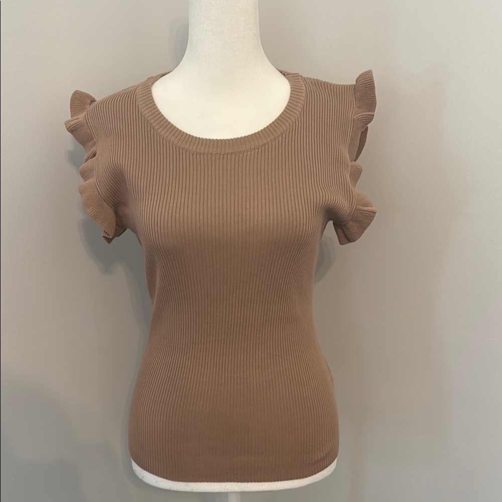 Boutique Ruffled Sleeve Brown Top